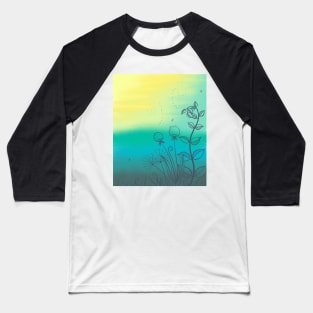 Botanical Meadow Scene yellow blue green Baseball T-Shirt